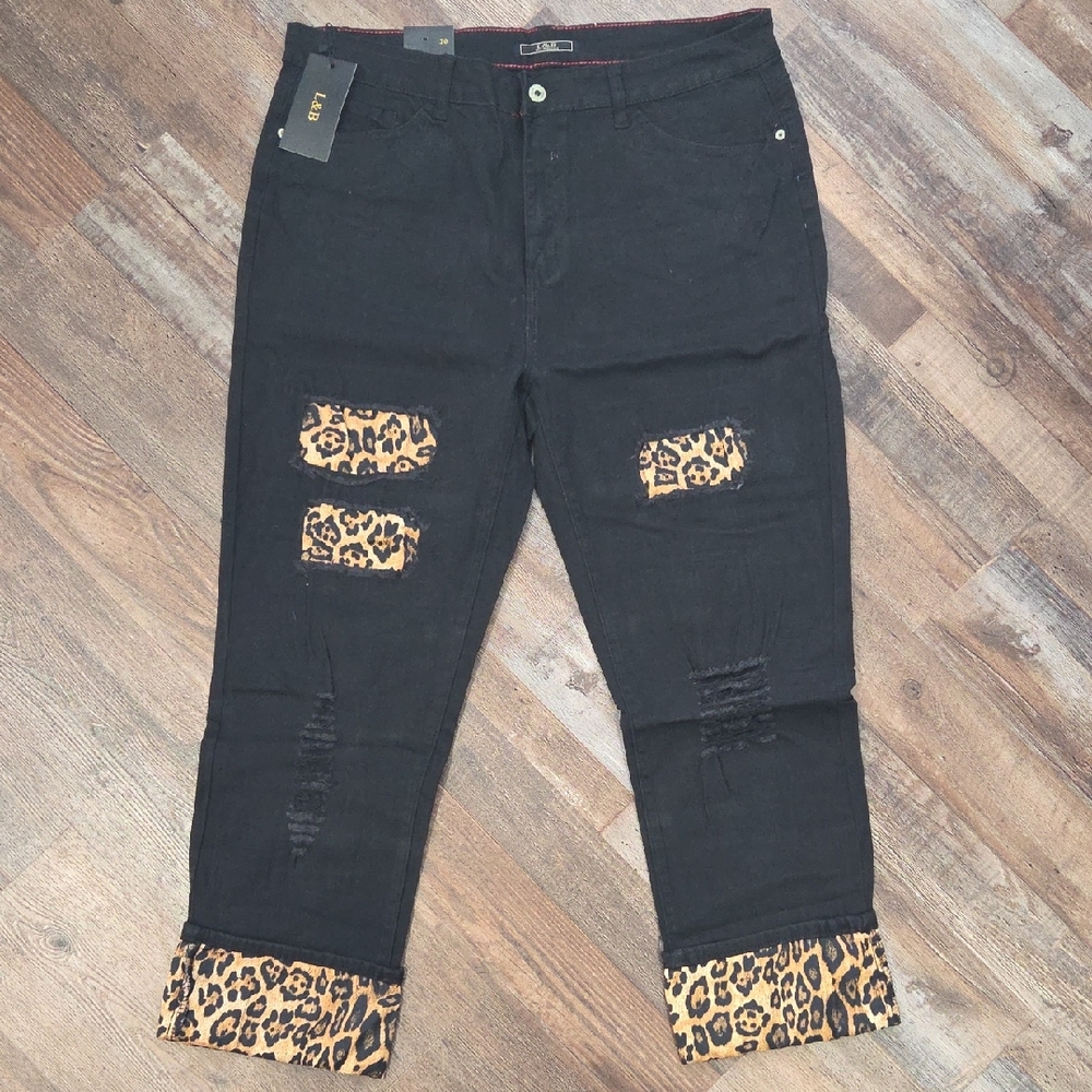 L&B Black Jeans with Leopard Accents